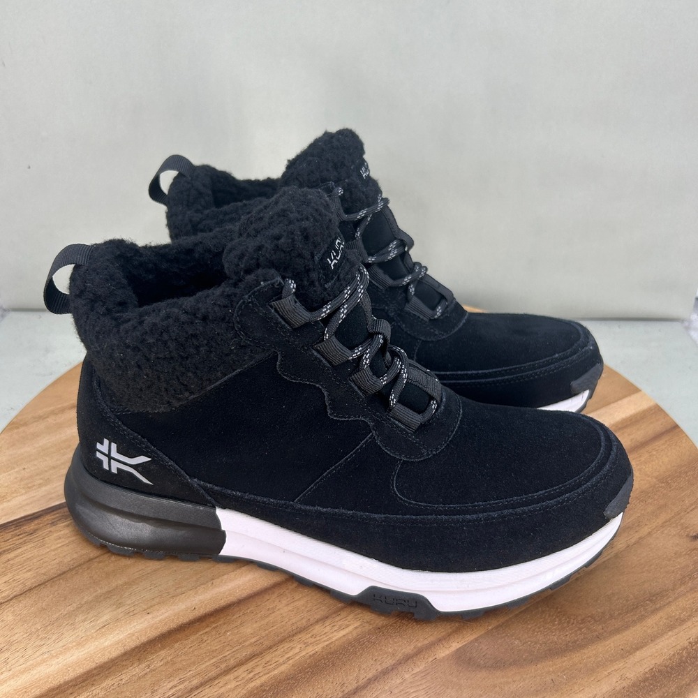 Kuru Luna Black Suede Shearling Ankle Boots Womens 10.5 M Orthopedic Walking